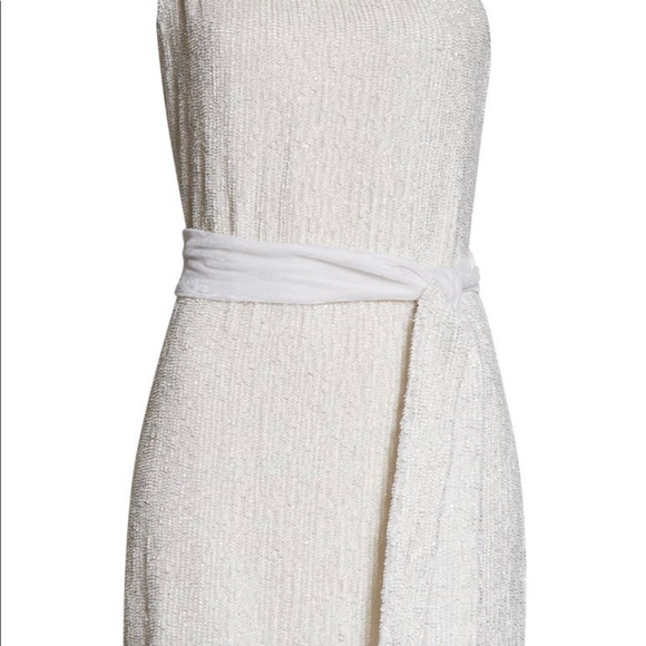 Retrofete One-Shoulder Sequin Asymmetric Minidress in Moonlight White - Picture 6 of 10